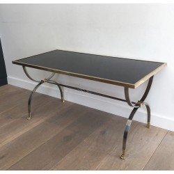 Rare Maison Jansen Brushed Steel & Brass Neoclassical Coffee Table with Claw Feet, circa 1940