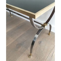 Rare Maison Jansen Brushed Steel & Brass Neoclassical Coffee Table with Claw Feet, circa 1940