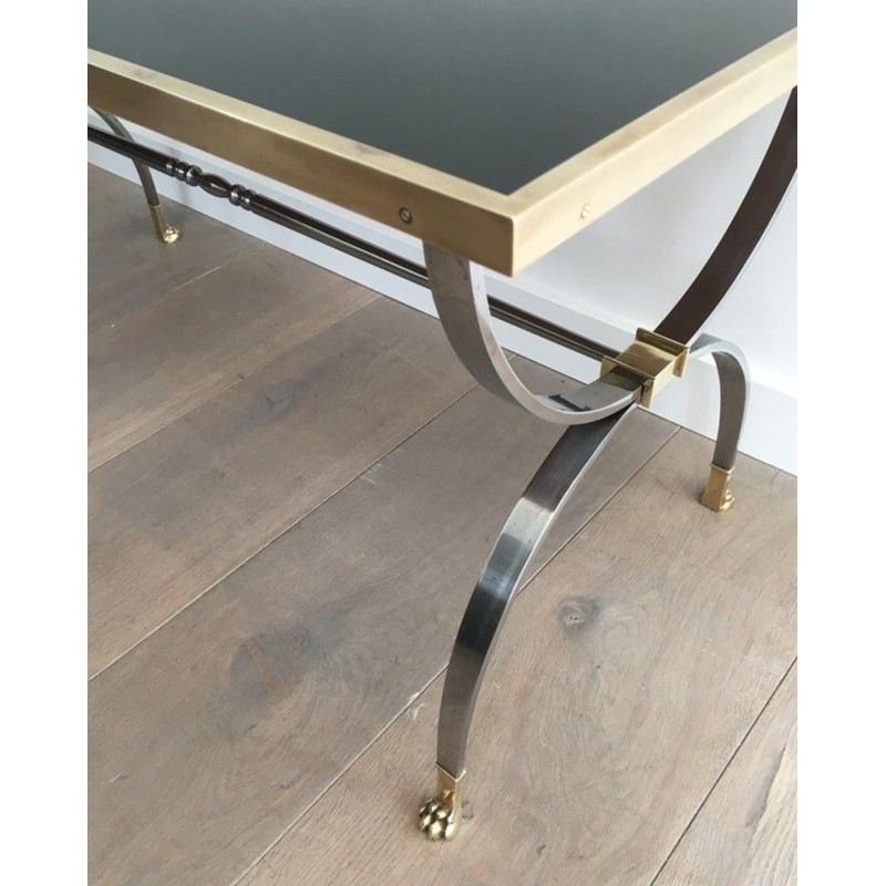 Rare Maison Jansen Brushed Steel & Brass Neoclassical Coffee Table with Claw Feet, circa 1940