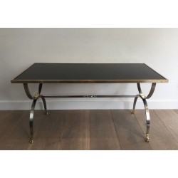 Rare Maison Jansen Brushed Steel & Brass Neoclassical Coffee Table with Claw Feet, circa 1940