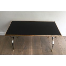 Rare Maison Jansen Brushed Steel & Brass Neoclassical Coffee Table with Claw Feet, circa 1940