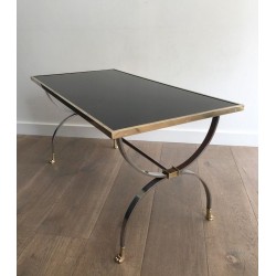 Rare Maison Jansen Brushed Steel & Brass Neoclassical Coffee Table with Claw Feet, circa 1940