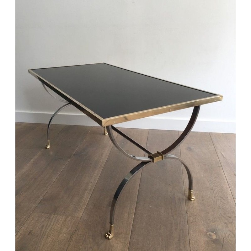 Rare Maison Jansen Brushed Steel & Brass Neoclassical Coffee Table with Claw Feet, circa 1940