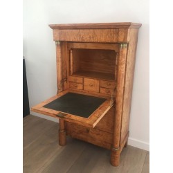 French Empire Burr Walnut Fall-Front Secrétaire with Detached Columns, circa 1850