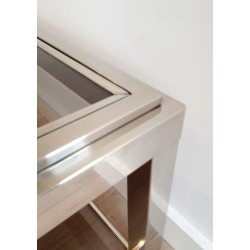 Large Chrome & Smoked Glass Coffee Table with Wide Studded Frame, circa 1970