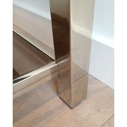 Large Chrome & Smoked Glass Coffee Table with Wide Studded Frame, circa 1970