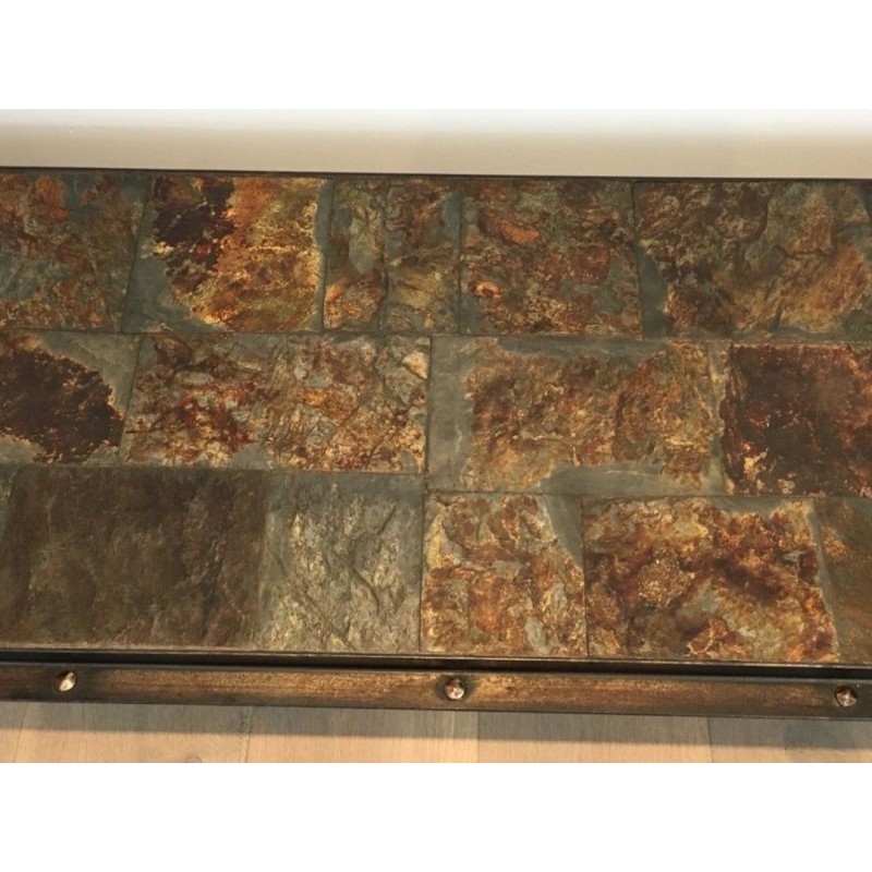 Rare Steel & Wrought Iron Coffee Table with Lava Stone Tiled Top, circa 1940