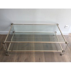 Large Two-Tier Lucite & Chrome Coffee Table, France circa 1970