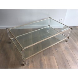 Large Two-Tier Lucite & Chrome Coffee Table, France circa 1970