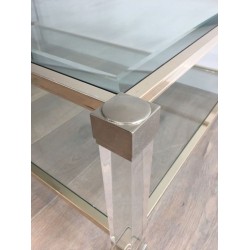 Large Two-Tier Lucite & Chrome Coffee Table, France circa 1970