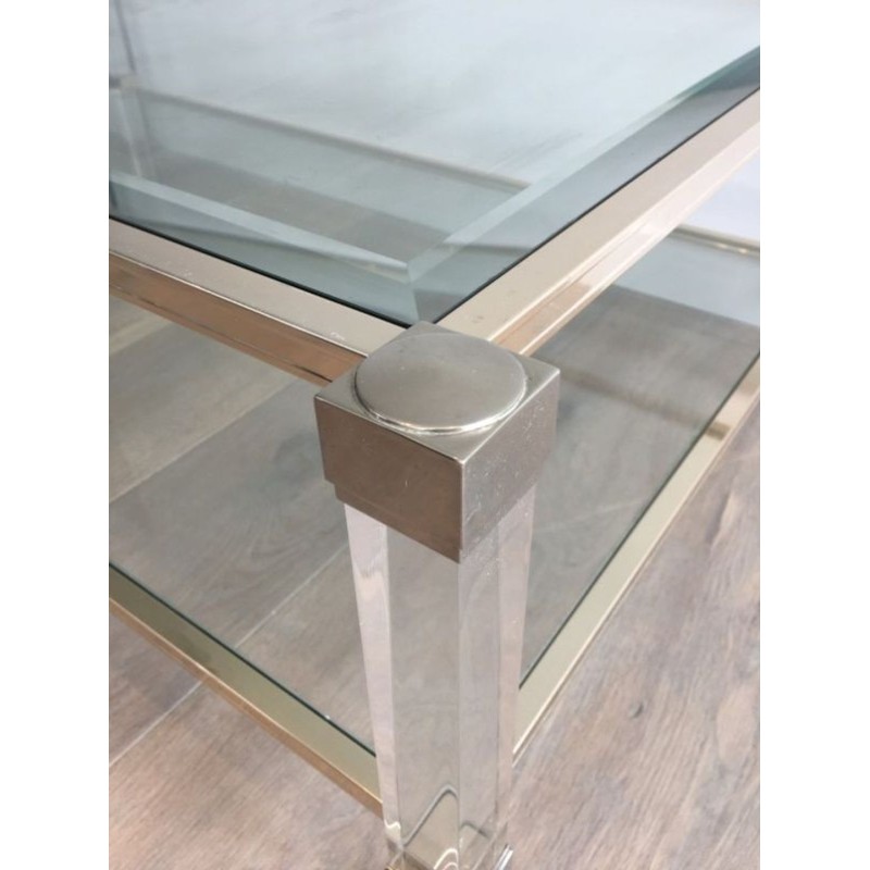 Large Two-Tier Lucite & Chrome Coffee Table, France circa 1970