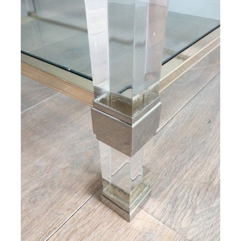 Large Two-Tier Lucite & Chrome Coffee Table, France circa 1970