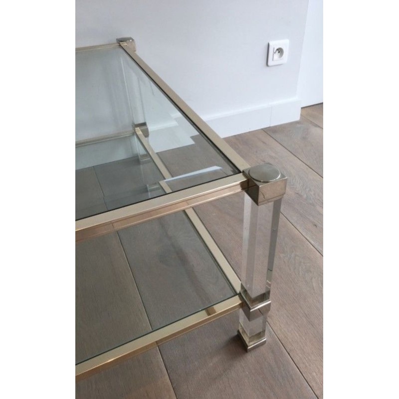 Large Two-Tier Lucite & Chrome Coffee Table, France circa 1970
