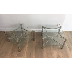 Pair of Square Chrome & Glass Low Side Tables, circa 1970
