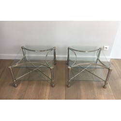 Pair of Square Chrome & Glass Low Side Tables, circa 1970