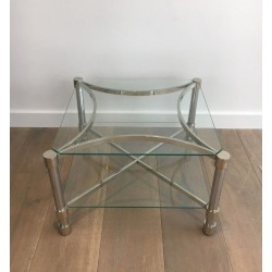 Pair of Square Chrome & Glass Low Side Tables, circa 1970