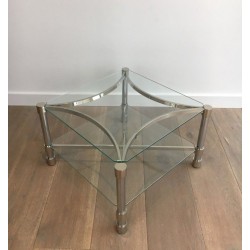 Pair of Square Chrome & Glass Low Side Tables, circa 1970