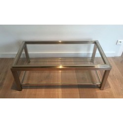 Two-Tier Chrome and Brass Coffee Table with Inlaid Brass Band