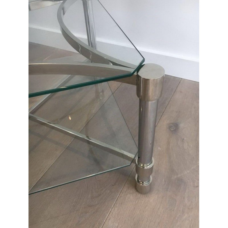 Pair of Square Chrome & Glass Low Side Tables, circa 1970
