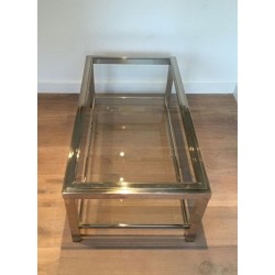 Two-Tier Chrome and Brass Coffee Table with Inlaid Brass Band
