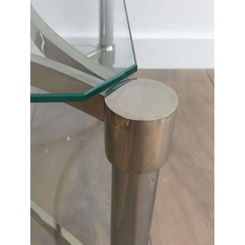 Pair of Square Chrome & Glass Low Side Tables, circa 1970
