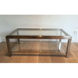 Two-Tier Chrome and Brass Coffee Table with Inlaid Brass Band