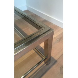 Two-Tier Chrome and Brass Coffee Table with Inlaid Brass Band