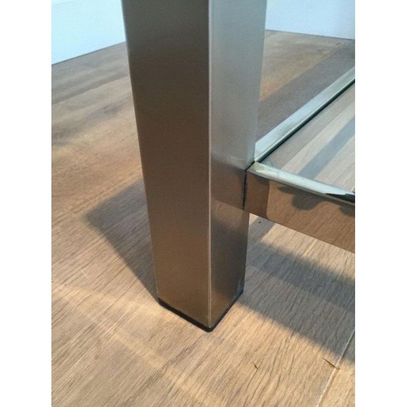 Two-Tier Chrome and Brass Coffee Table with Inlaid Brass Band