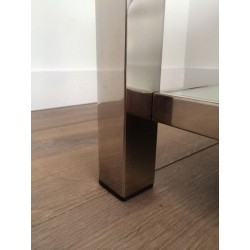 Chrome and Glass Two-Tier Coffee Table with Ribbed Frame
