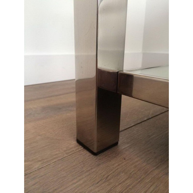 Chrome and Glass Two-Tier Coffee Table with Ribbed Frame