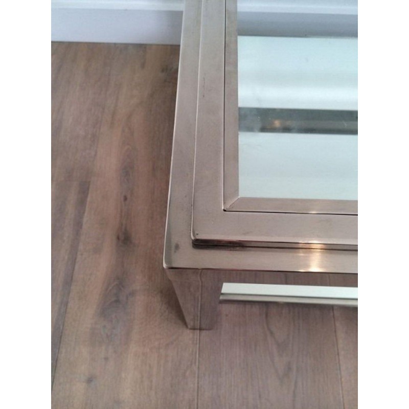 Chrome and Glass Two-Tier Coffee Table with Ribbed Frame