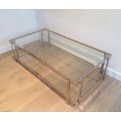 Two-Tier Chrome and Glass Rectangular Coffee Table