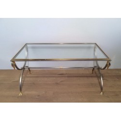 Brushed Steel and Brass Swan Coffee Table by Maison Jansen