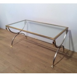 Brushed Steel and Brass Swan Coffee Table by Maison Jansen