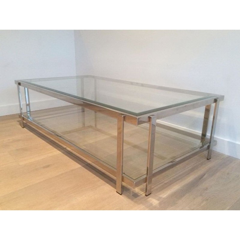 Two-Tier Chrome and Glass Rectangular Coffee Table