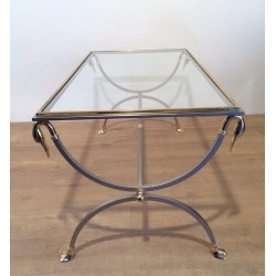 Brushed Steel and Brass Swan Coffee Table by Maison Jansen