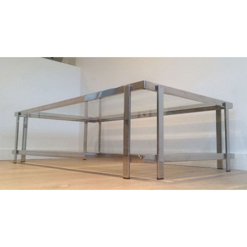 Two-Tier Chrome and Glass Rectangular Coffee Table