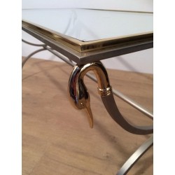 Brushed Steel and Brass Swan Coffee Table by Maison Jansen
