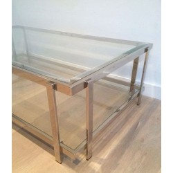 Two-Tier Chrome and Glass Rectangular Coffee Table