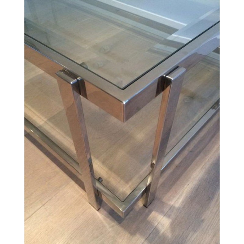 Two-Tier Chrome and Glass Rectangular Coffee Table