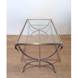 Brushed Steel and Brass Swan Coffee Table by Maison Jansen