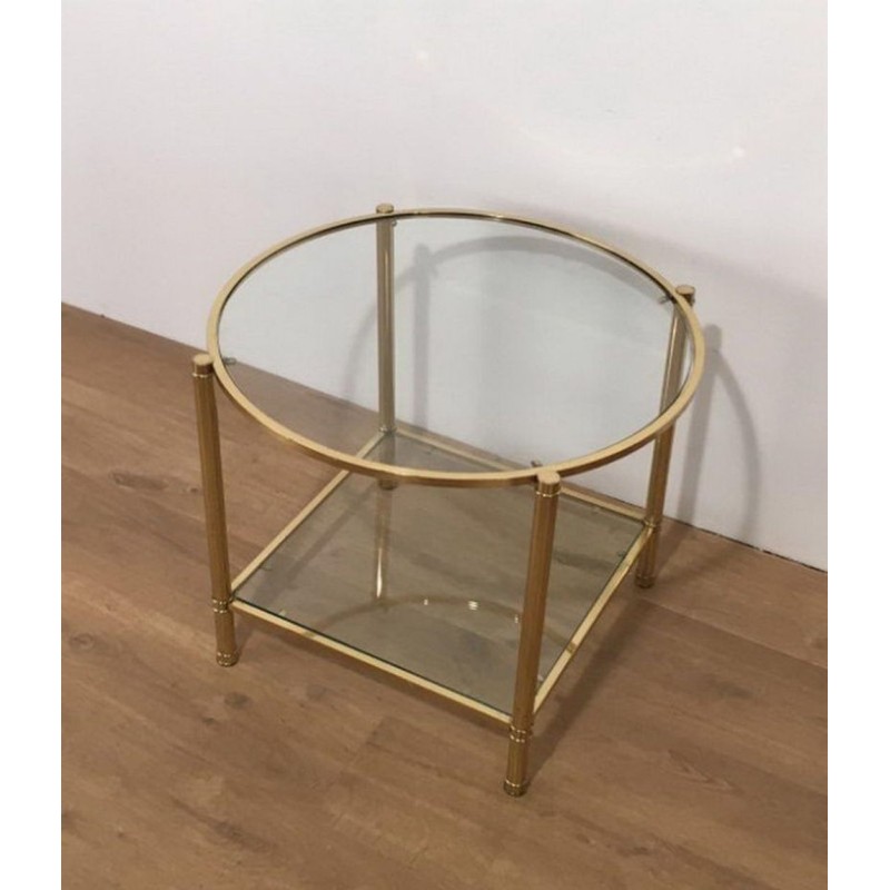 Pair of Round Brass and Glass Side Tables