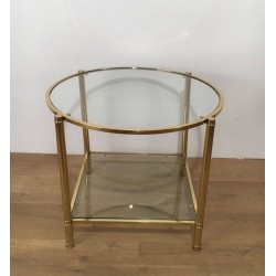 Pair of Round Brass and Glass Side Tables