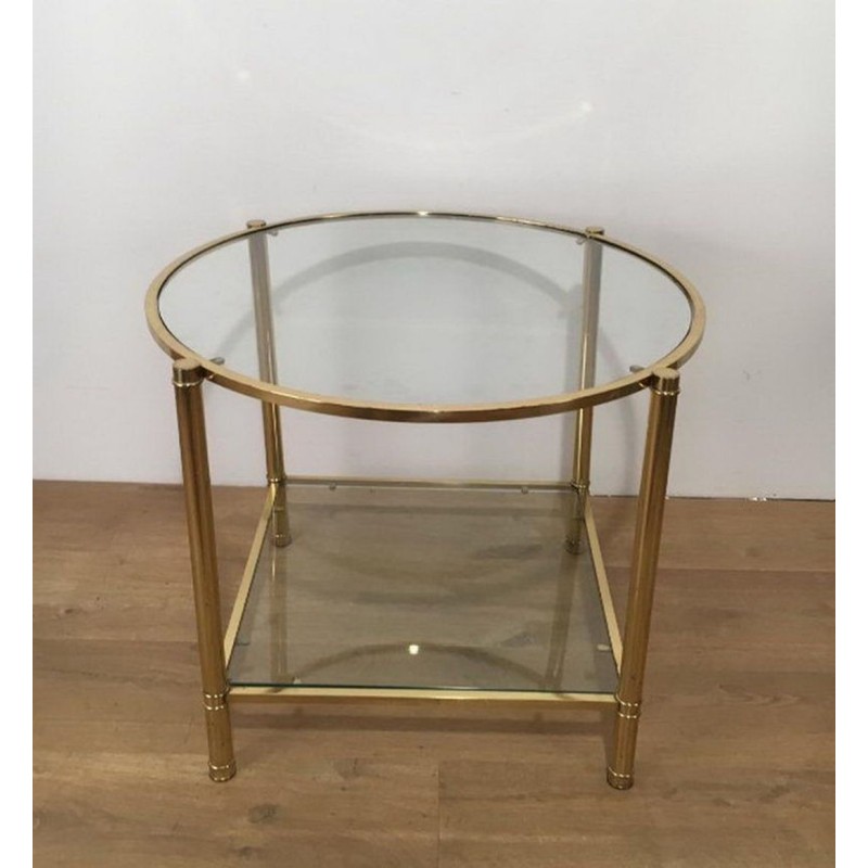 Pair of Round Brass and Glass Side Tables