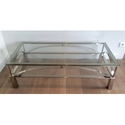 Chrome and Glass Coffee Table with Arched Cross-Braces