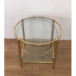 Pair of Round Brass and Glass Side Tables