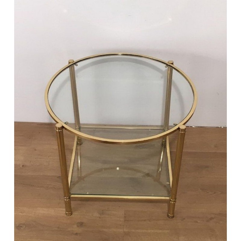 Pair of Round Brass and Glass Side Tables