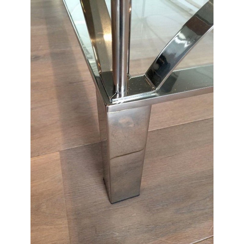 Chrome and Glass Coffee Table with Arched Cross-Braces