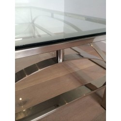 Chrome and Glass Coffee Table with Arched Cross-Braces