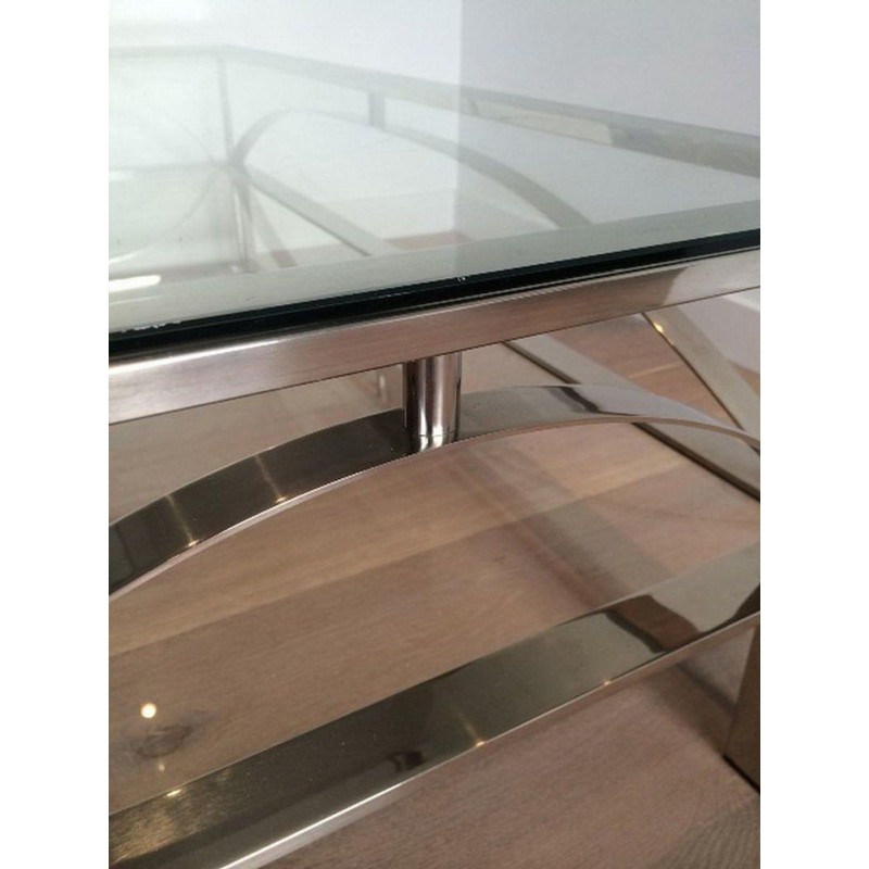 Chrome and Glass Coffee Table with Arched Cross-Braces